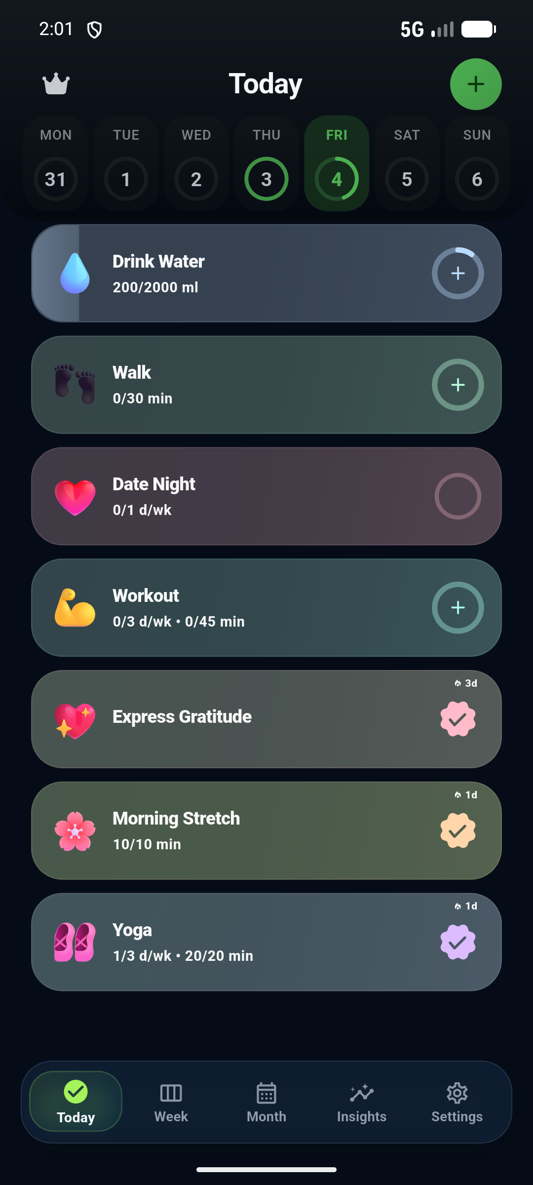 KoruHabit daily habits screen