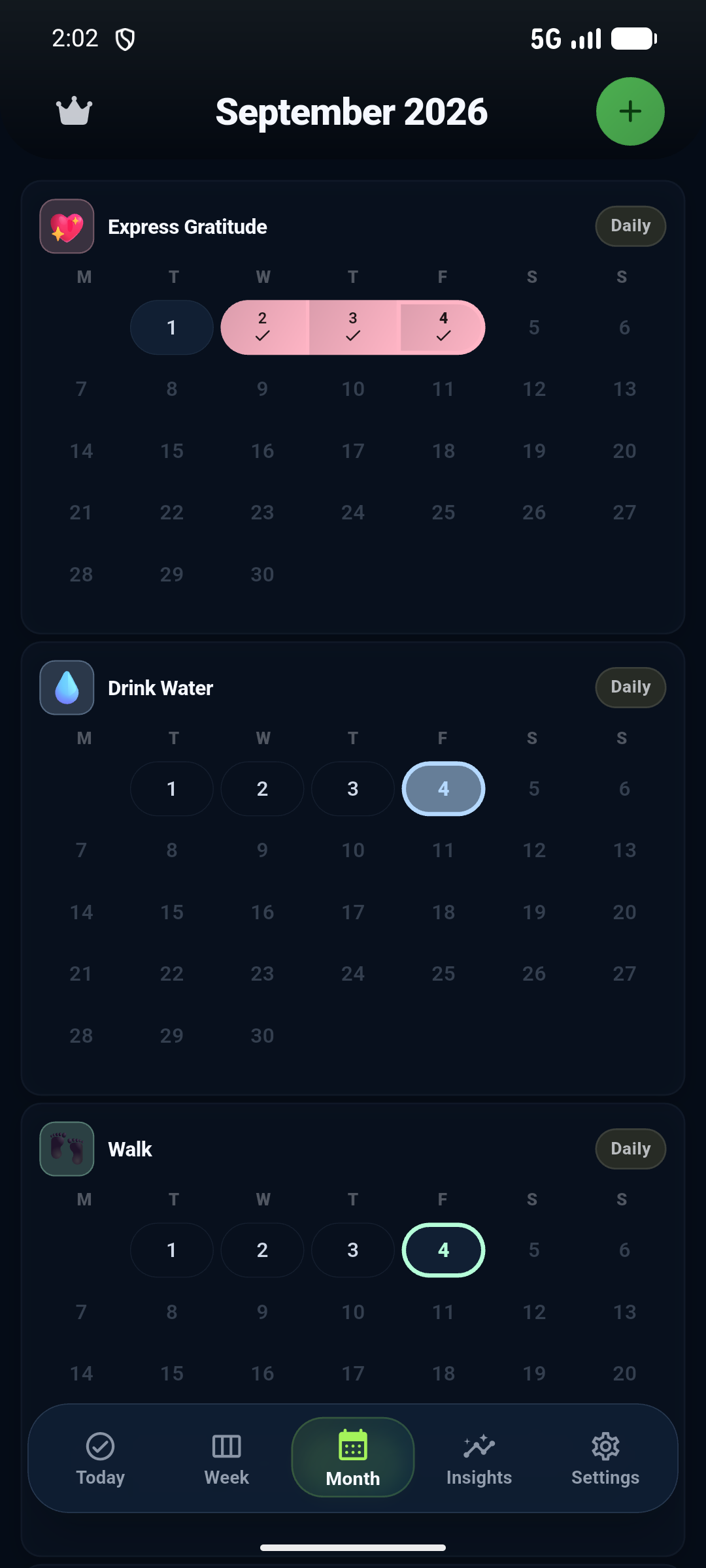 Monthly habit calendar
